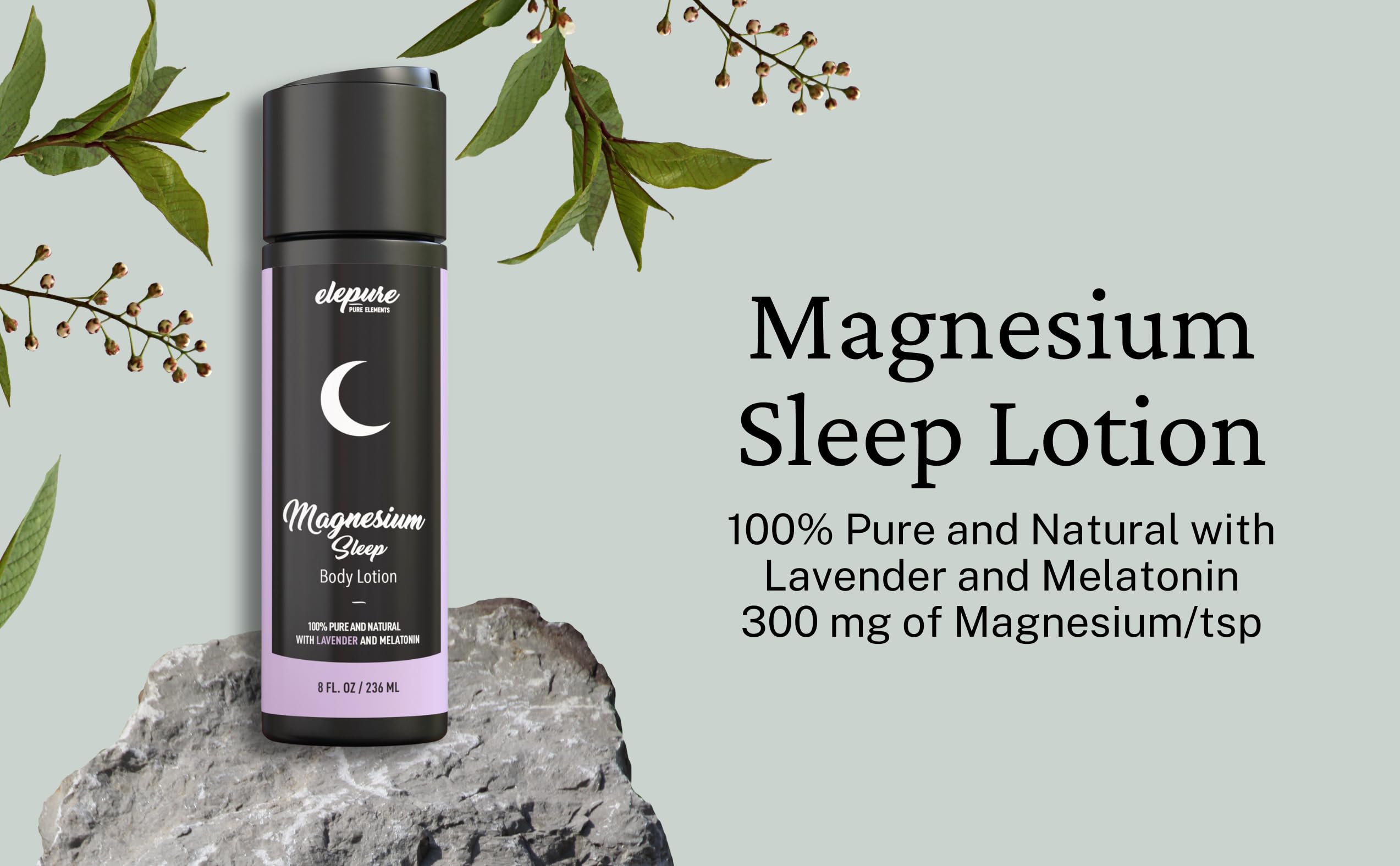 Elepure Pure Elements Magnesium Sleep Lotion with Lavender and Melatonin - Topical Application Night Cream- High Potency - Organic Materials - Large Size - Great Value - 8 fl. oz Elepure Pure Elements Au supplements