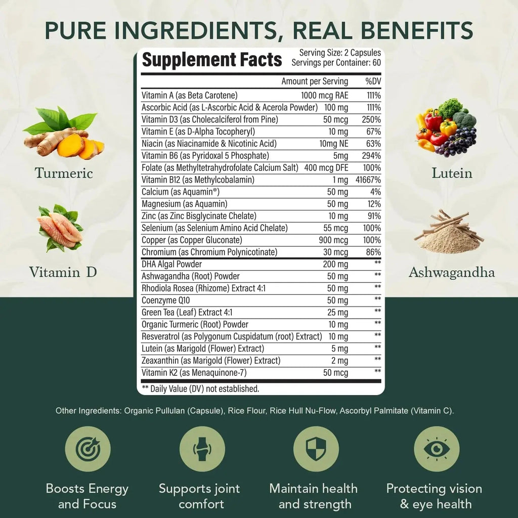 40 Plus Multivitamin for Women & Men with Vitamin A, D, B6, B12, E, Zinc, Magnesium, Calcium - Vegan, Gluten Free Elements of LIfe Au supplements