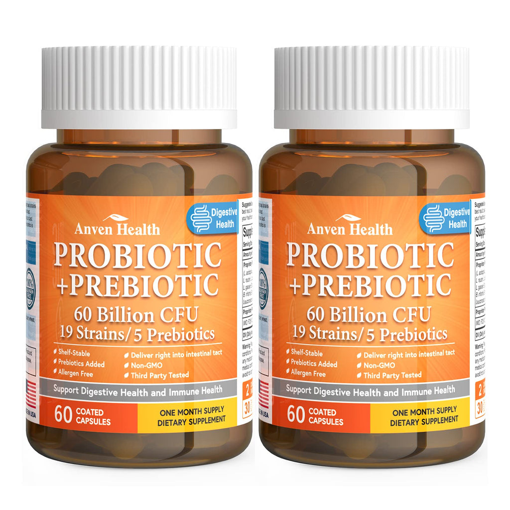 Anven Health 60 Billion Probiotics for Women and Men 19 Strains 5 Organic Prebiotics for Gut Digestive & Immune Health, Supports Diarrhea Gas Bloating, Vegan Probiotic Supplement Formula丨120 Caps Anven Health Au supplements
