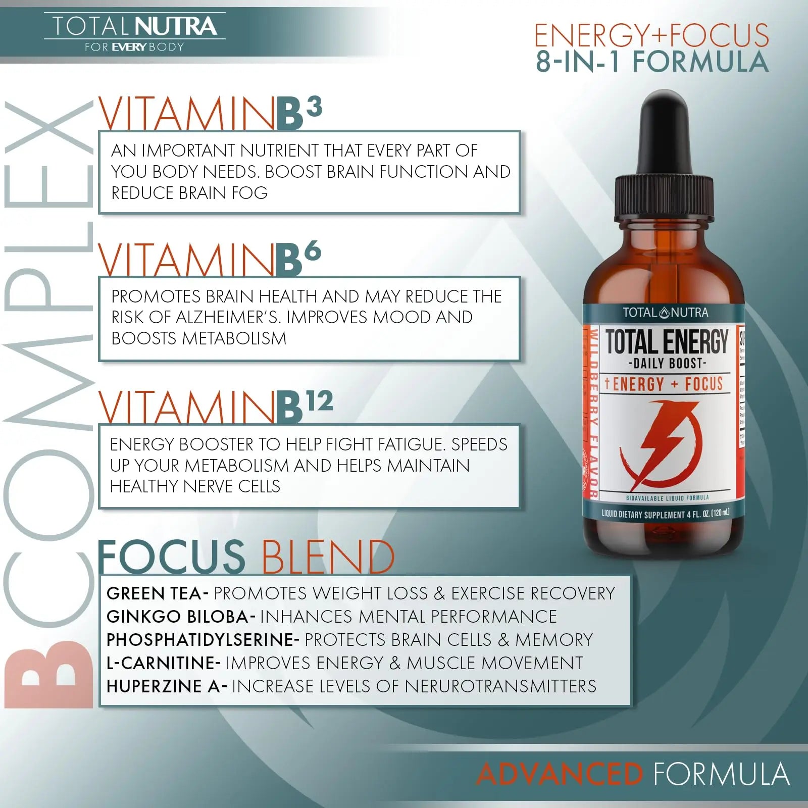 Extra Strength Vitamin B Complex Drops- B Vitamins B12, B6, B3- Vegan and Non GMO Total Nutra Au supplements