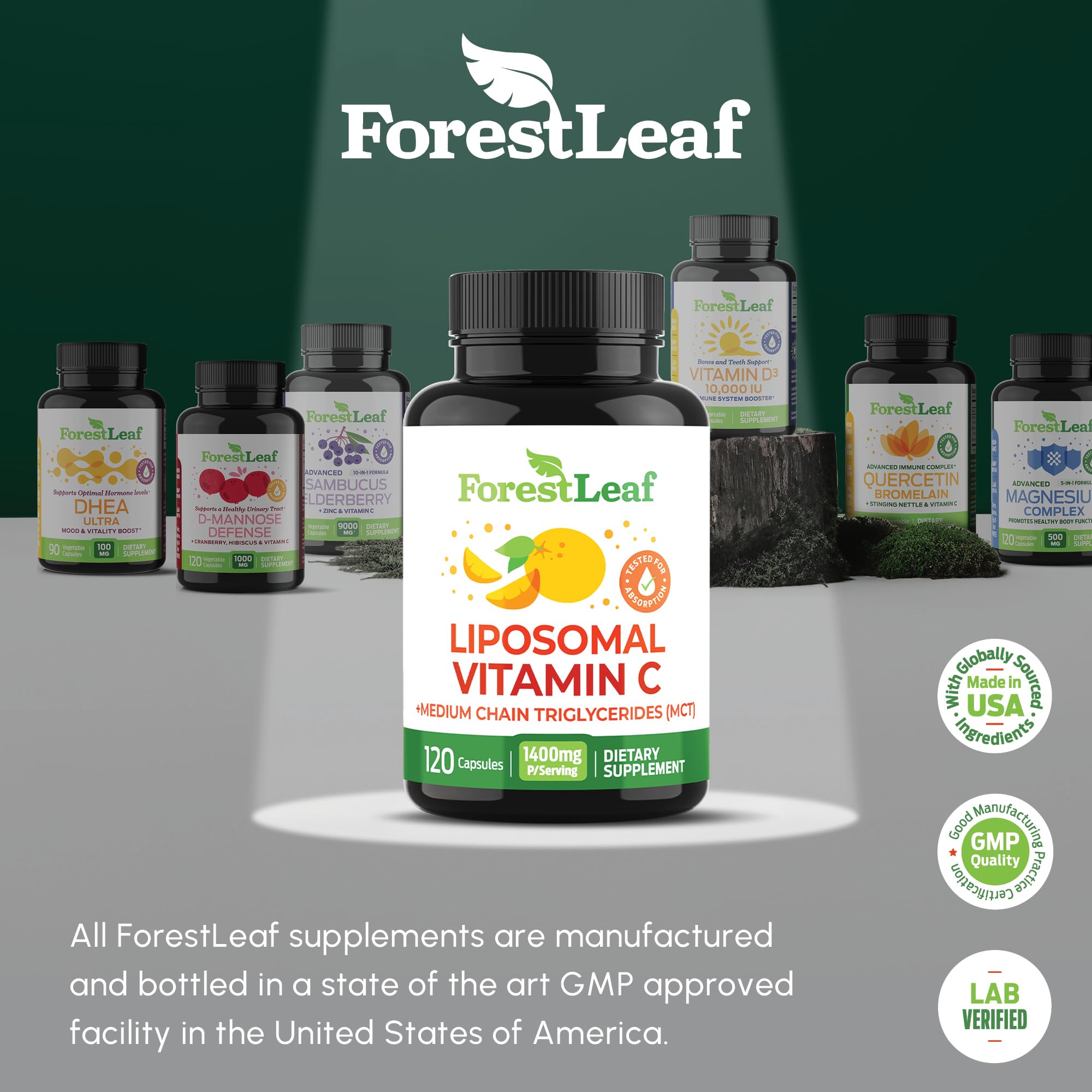 ForestLeaf Liposomal Vitamin C 1400mg Capsules | High Dose Vitamin C Liposomal Supplement w Coconut Oil Fatty Acids | Fast Absorption | Immune Support,