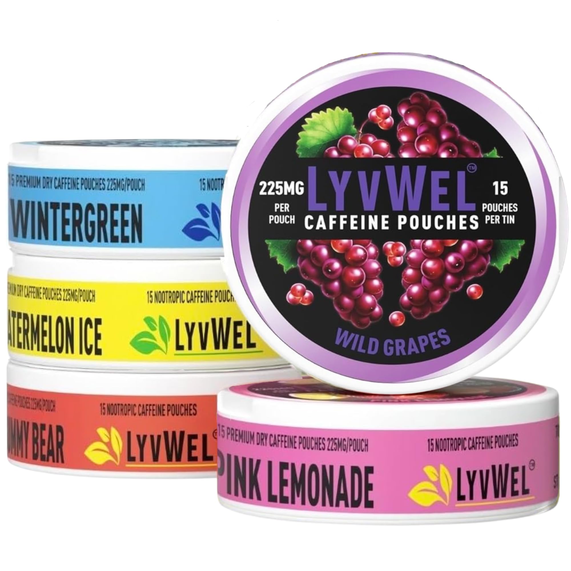 LyvWel 225mg Caffeine Energy Pouches | Nootropic Focus & Neuro Support | Tobacco-Free, Nicotine-Free, Quick Energy Solution | 5-Pack: 60 Pouches (5 Pack, Multi-Pack) LyvWel Au supplements