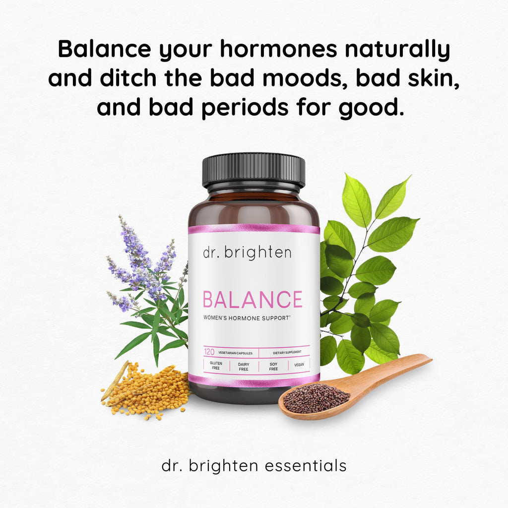 Dr. Brighten Balance - Hormone Balance for Women with Chasteberry and DIM - Targets Hormonal Acne, Period Issues, & PMS - Vegan, Non-GMO Dr. Brighten Au supplements