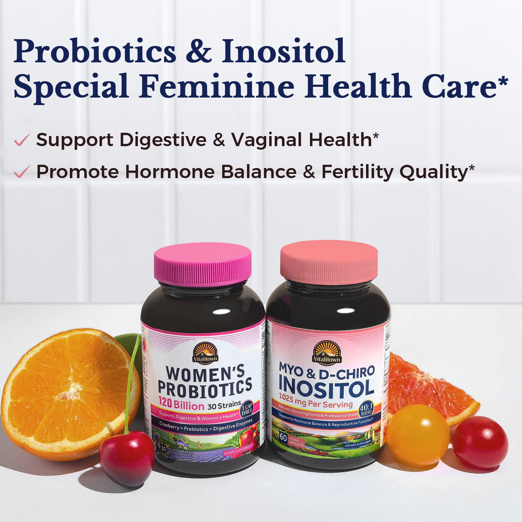 Vitalitown Inositol Supplement for Women, Myo-Inositol & D-Chiro Inositol, Ideal 40:1 Ratio, Hormone Balance & Healthy Ovarian Support for Women, Vitamin B8, Vegan, 60 Capsules, No Gluten Vitalitown Au supplements