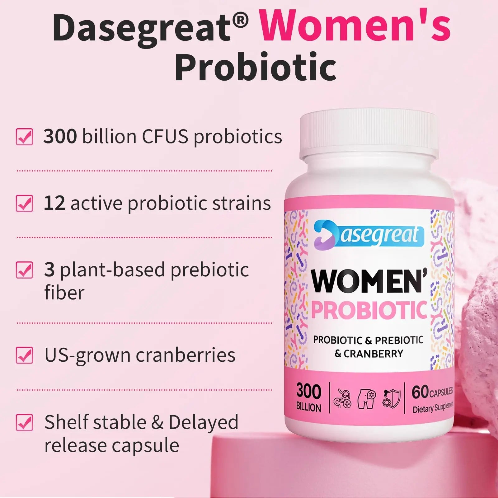 300 Billion CFUs Probiotics for Women,12 Strains Probiotics with Prebiotic Cranberry Heafetine Au supplements
