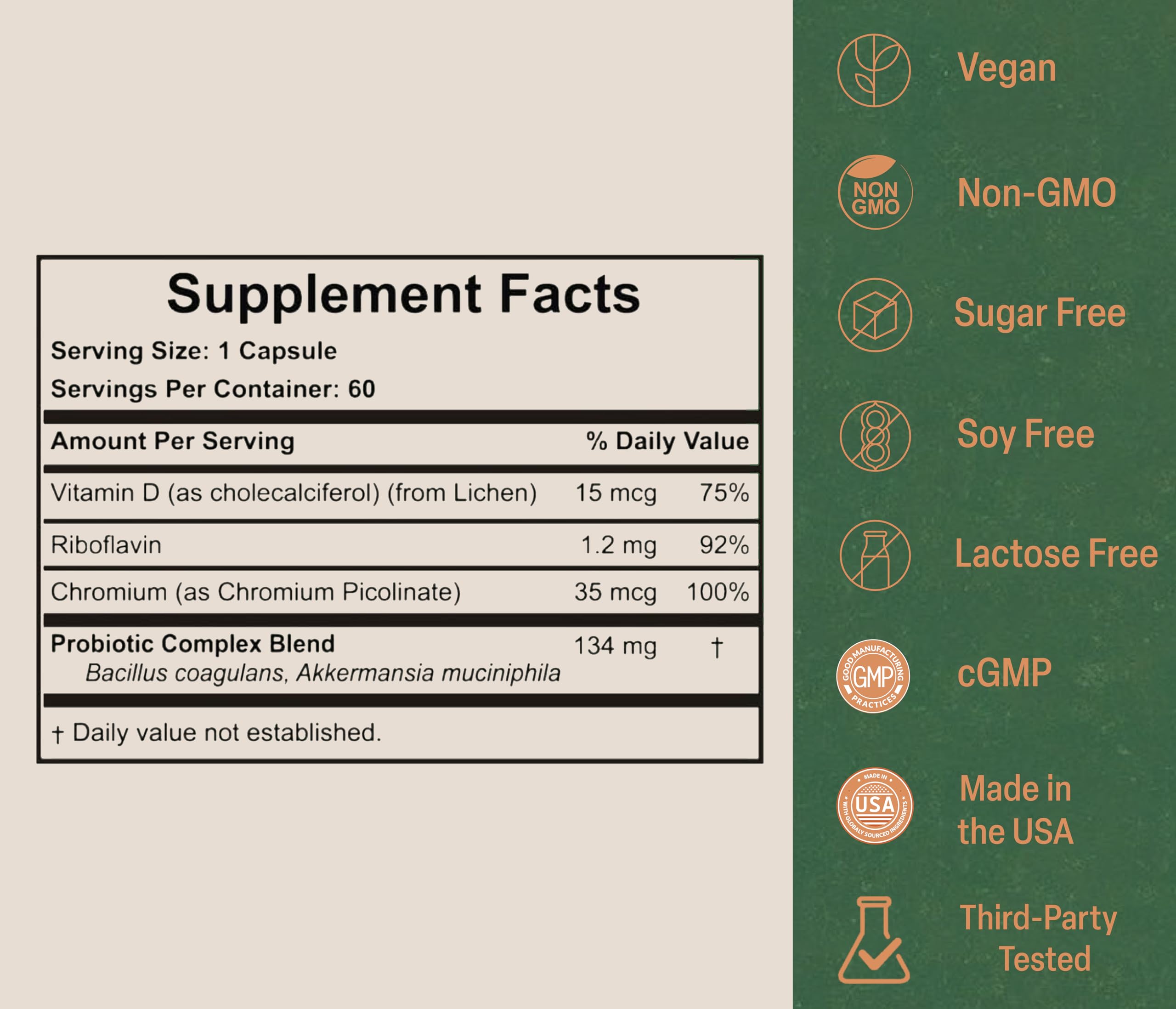 Akkermansia Probiotic for Appetite Suppressant & Craving Control | Increases GLP-1 for Weight Loss | 60 Day Supply | Made in USA | Bacillus Coagulans, B2, D3 & Chromium | SIBO Friendly, Vegan Akkermy Au supplements