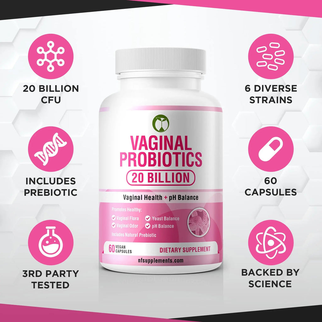 Vaginal Probiotics for Womens Health 20 Billion CFU | PH Balance & Vaginigal Odor Support 60 Capsules Natural Foundation Supplements Au supplements