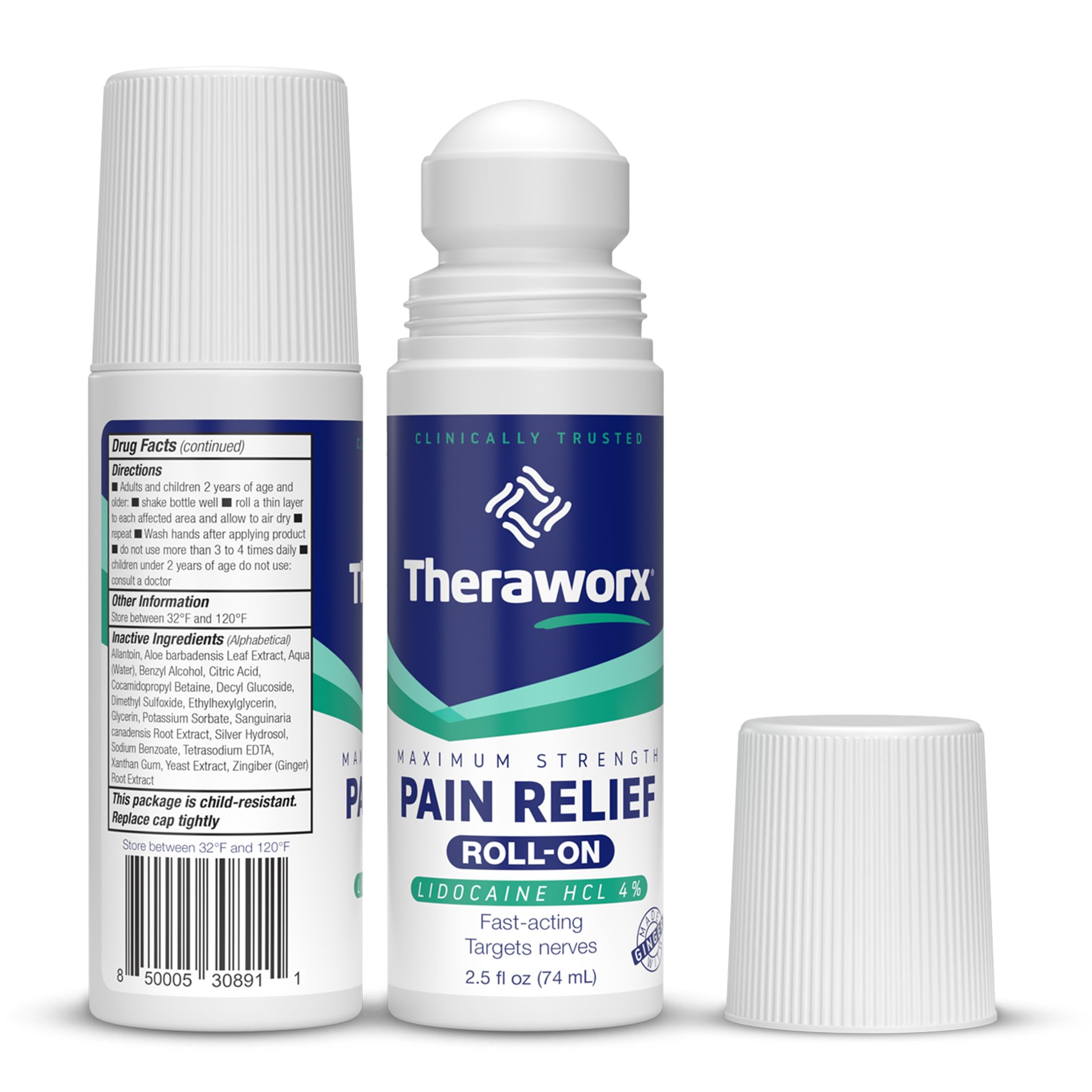 Theraworx Maximum Strength Pain Relief Roll-On with Lidocaine, Fast-Acting - 2.5 Oz - 2 Count Theraworx Au supplements