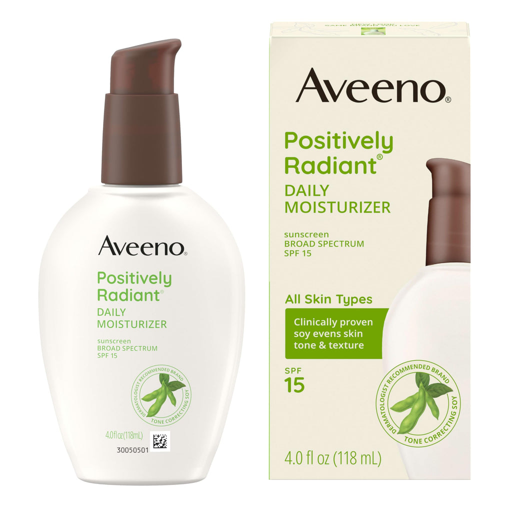 Aveeno Positively Radiant Daily Face Moisturizer with SPF 15 Sunscreen, Hydrating Facial Moisturizer with Soy Extract to Improve Skin