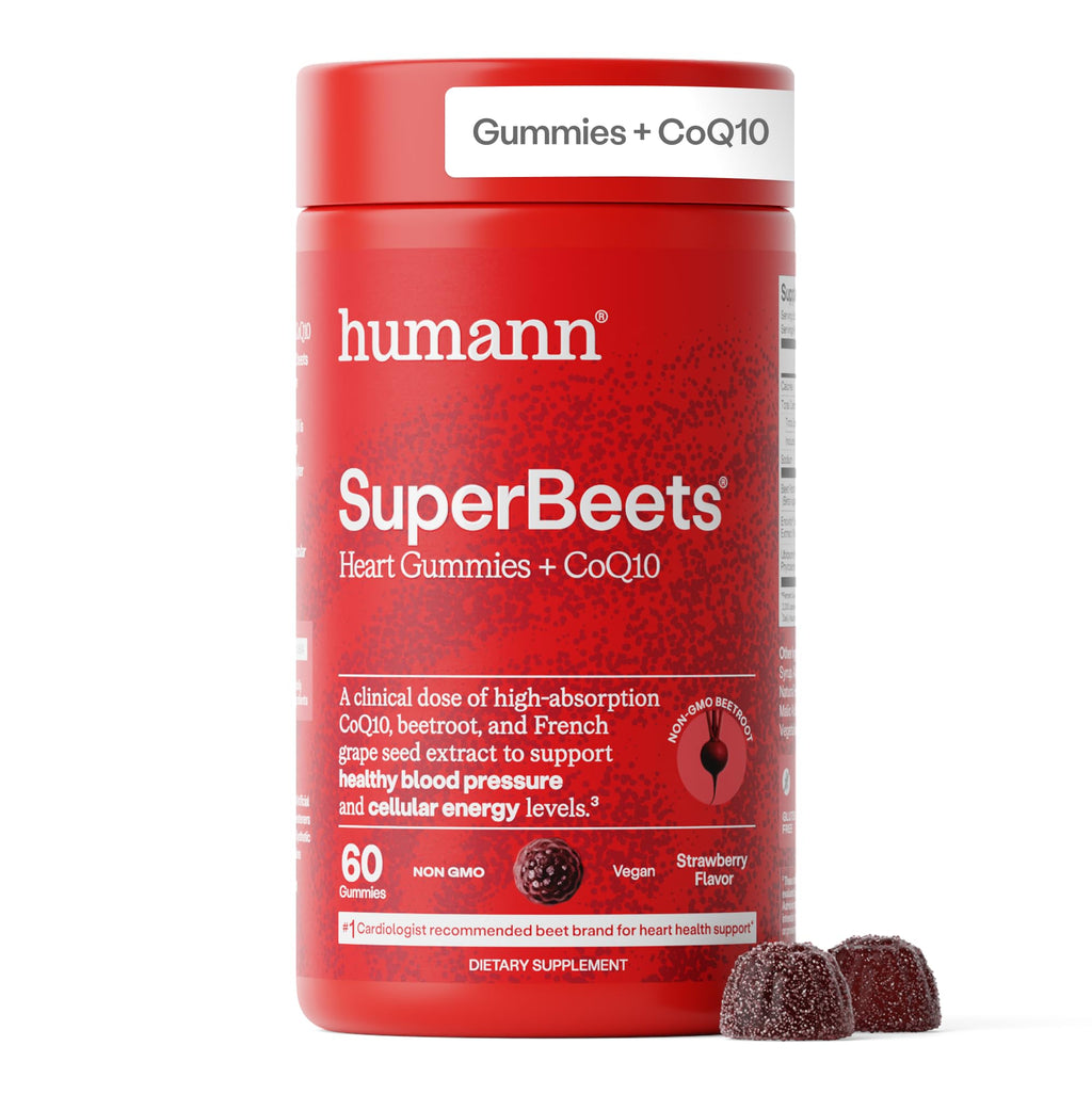 Humann SuperBeets 3-in-1 Heart Gummies - 3x Absorption CoQ10 - Plus Beetroot Extract & Grape Seed Extract for Advanced Heart Health, Cellular Energy & Circulation Support