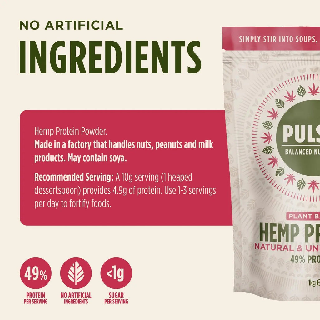 Pulsin - Natural Unflavoured Vegan Hemp Protein Powder - 1kg - 4.9g Protein, 0.4g Carbs, 35 Kcal Per Serving Pulsin Au supplements