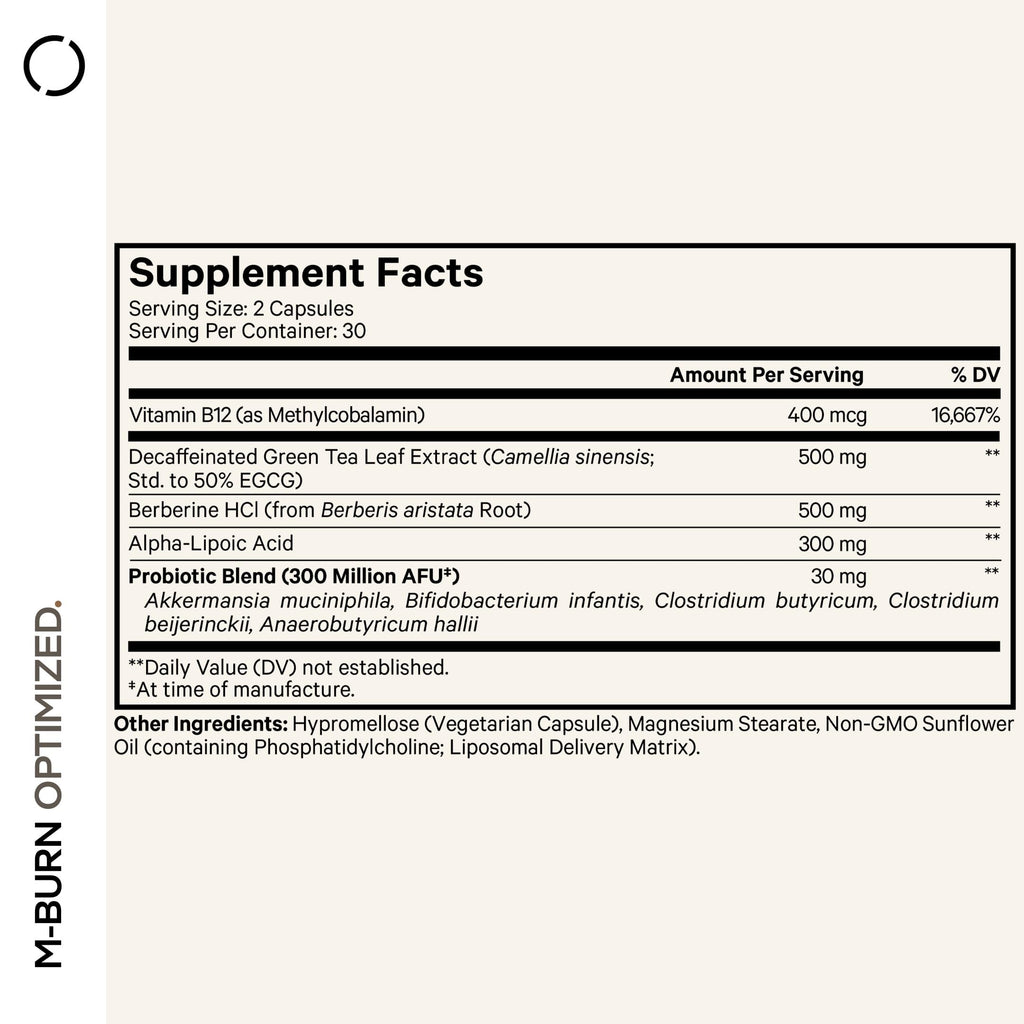 Codeage M-Burn Optimized Supplement - Decaffeinated Green Tea Std. to 50% EGCG, Berberine, Akkermansia, Vitamin B12 - Probiotics - Vitamins - 60 Capsules Codeage Au supplements