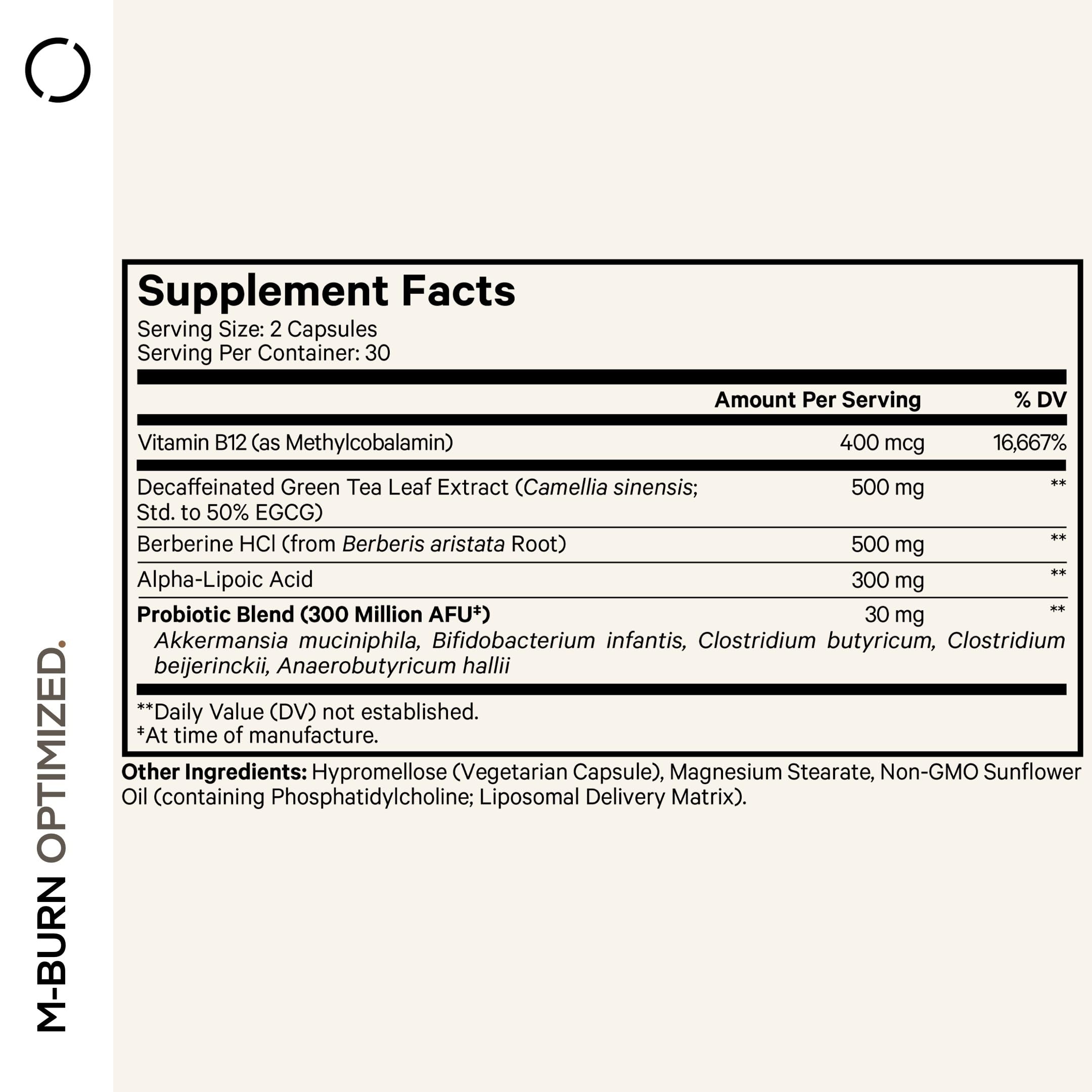 Codeage M-Burn Optimized Supplement - Decaffeinated Green Tea Std. to 50% EGCG, Berberine, Akkermansia, Vitamin B12 - Probiotics - Vitamins - 60 Capsules Codeage Au supplements