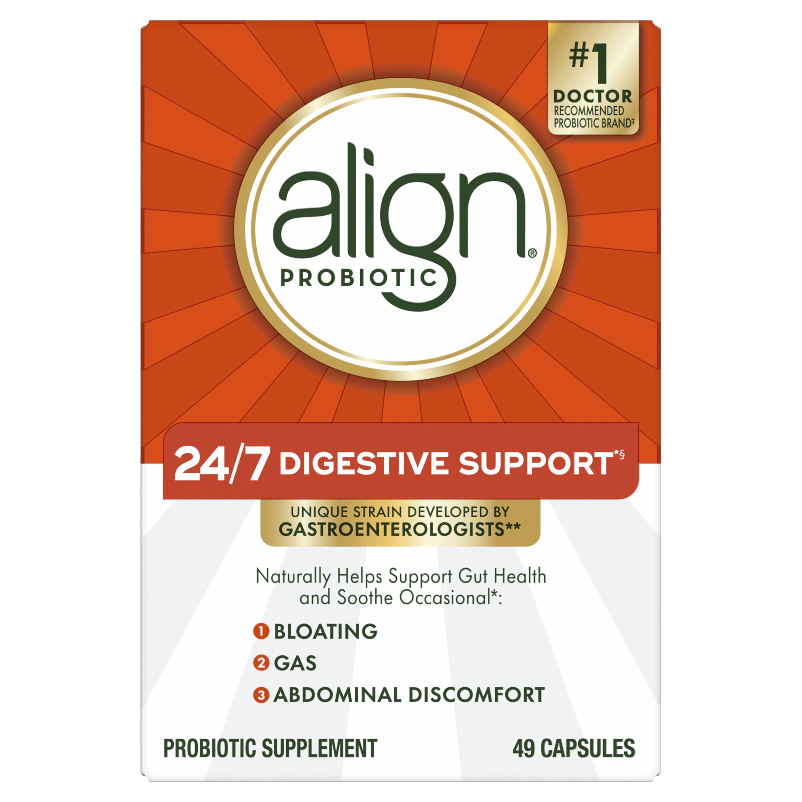 Align Probiotic, 24/7 Digestive Support*§, Probiotics for Women and Men, Probiotics for Digestive Health, Men and Womens Probiotic Capsules Help Relieve Occasional Bloating & Gas*, 49 Capsules Align Au supplements