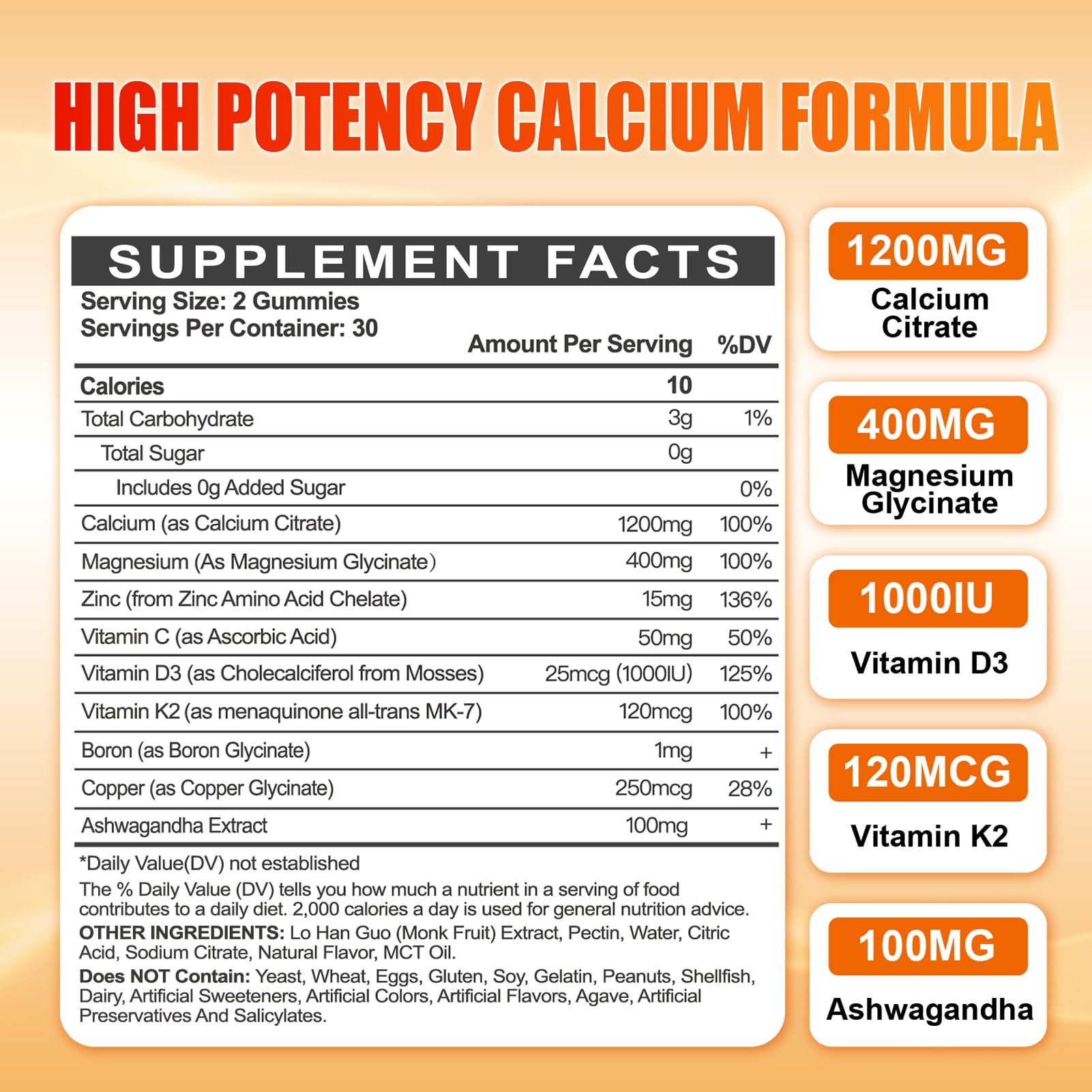 Calcium 1200 mg with Vitamin D3 Gummies for Adults - Calcium Citrate with Vitamin D3 K2, Magnesium, Zinc, Boron, Copper and Ashwagandha
