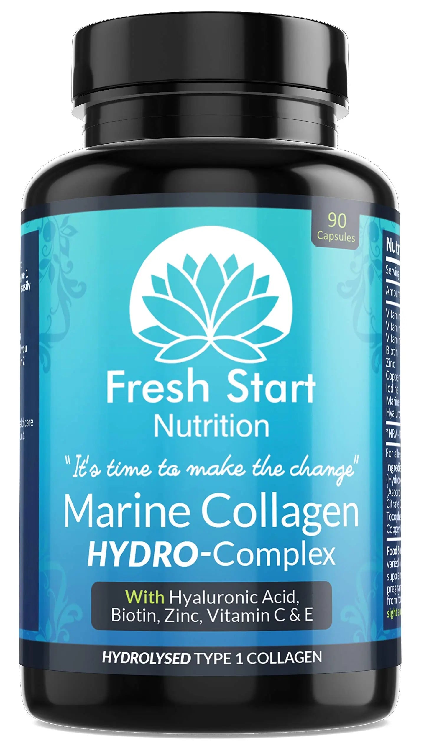 Marine Collagen Tablets 1000mg - 90 Premium Type 1 Hydrolysed Collagen Capsules with Hyaluronic Acid Fresh Start Nutrition Au supplements
