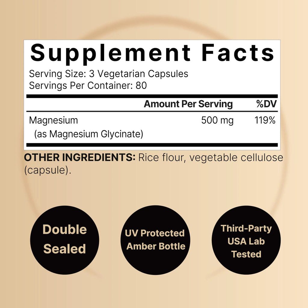 Magnesium Glycinate 500mg Per Serving | 240 Veggie Capsule, 100% Chelated NatureBell Au supplements
