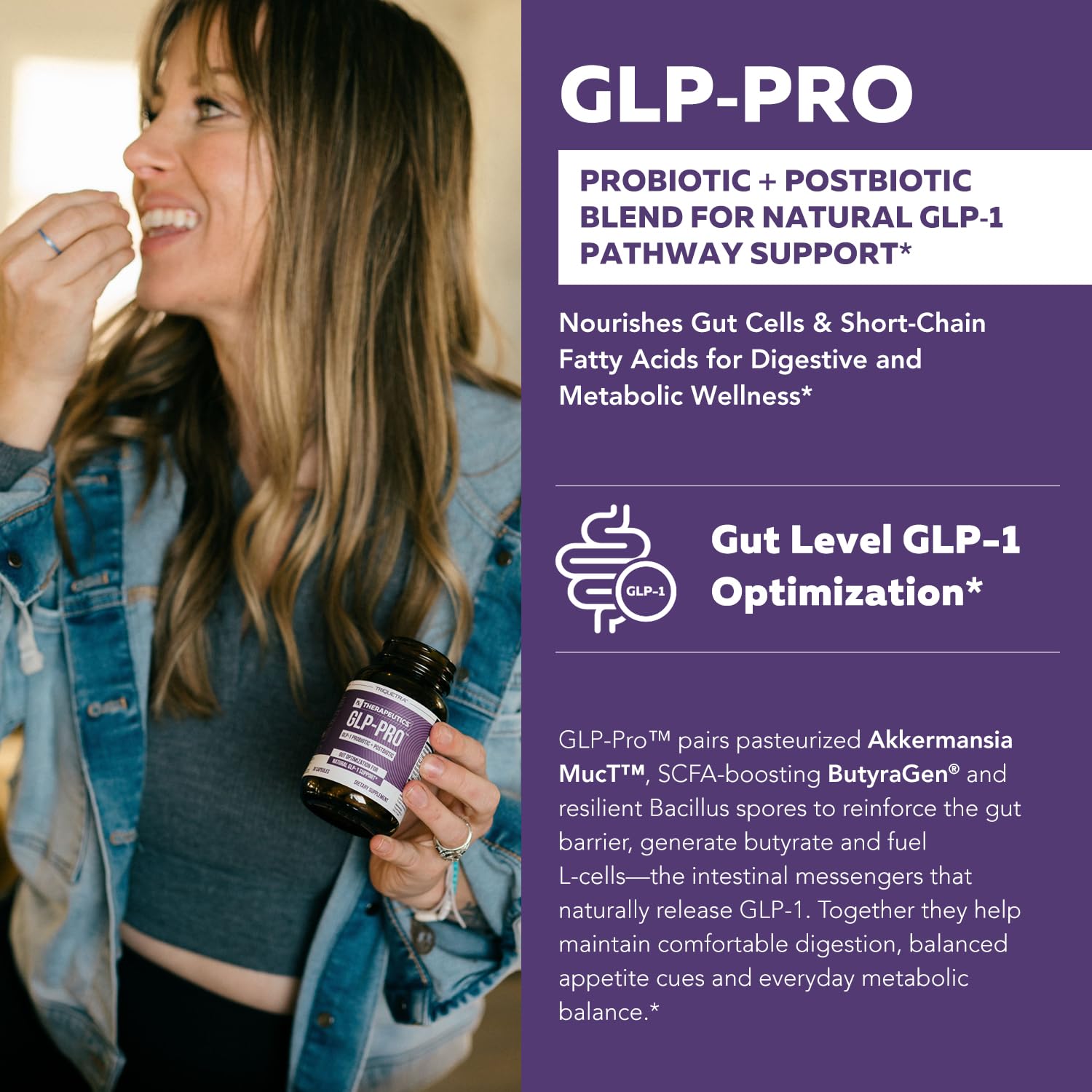 GLP-Pro™: Probiotic & Postbiotic Blend for Natural GLP-1 Support — Akkermansia MucT™, ButyraGen® Butyrate Generator & Spore Bacillus — Healthy Appetite, SCFA & Metabolic Balance — 30 Count Triquetra Health Au supplements