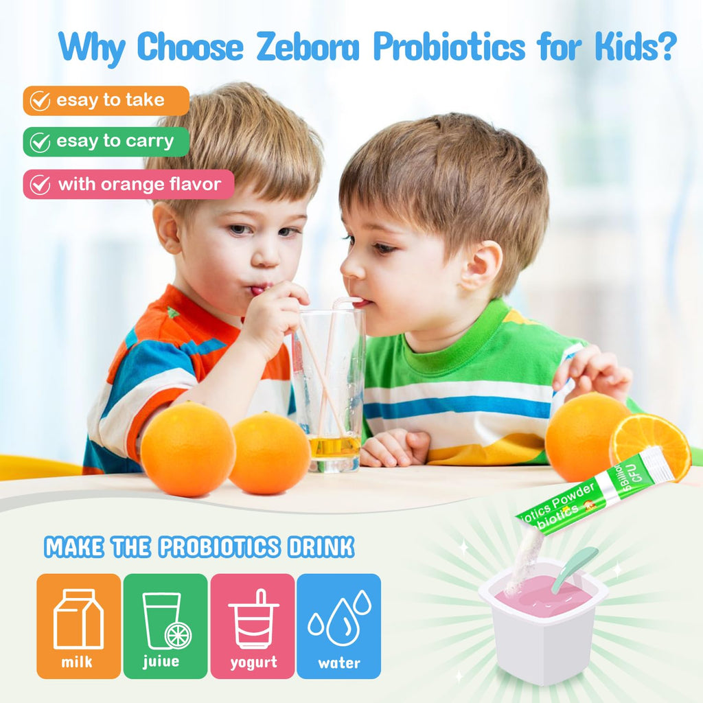 ZEBORA Kids Probiotic & Prebiotics Powder Age 3+ Support Children's Digestive & Immune System with Natural Source, Promotes Constipation Relief, Non-GMO