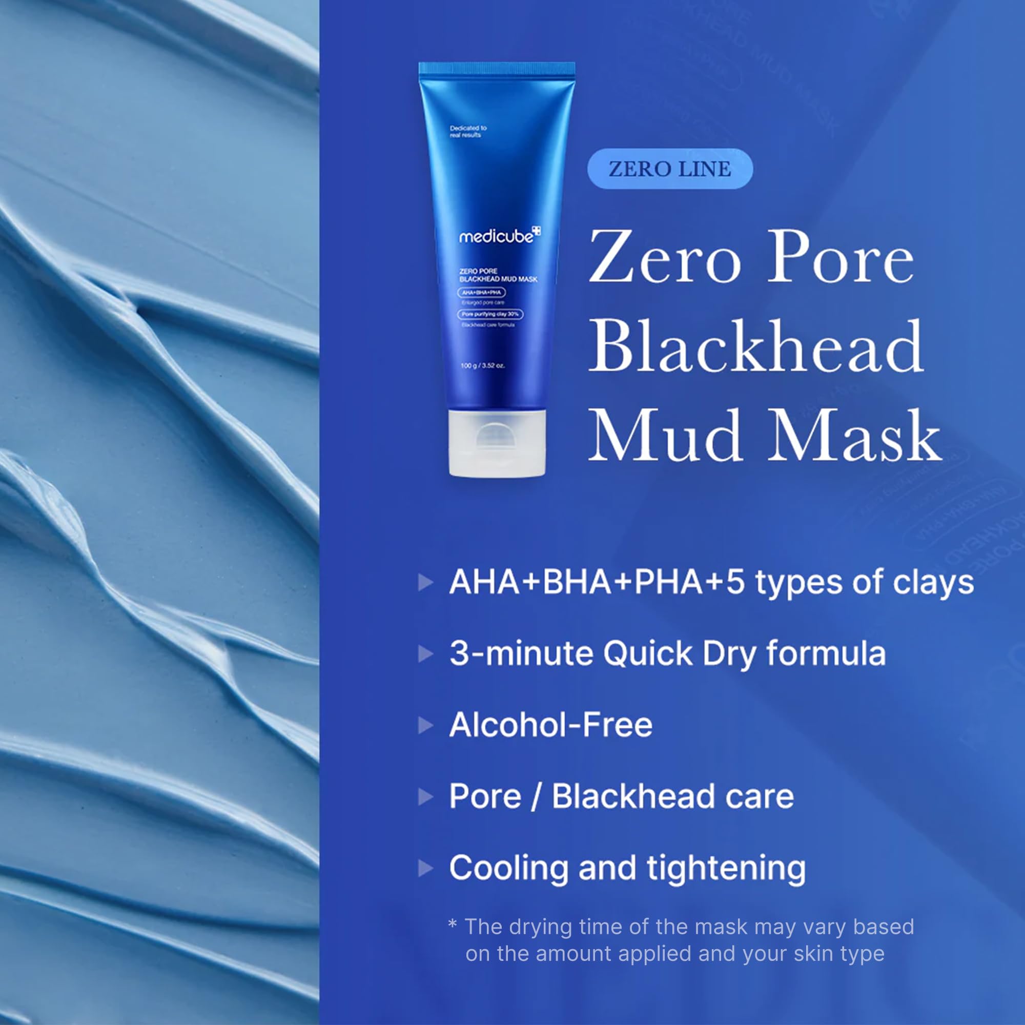 Medicube Zero Pore Blackhead Mud Facial Mask - Skin Cooling & Pore Tightening - 3 Minute Quick Dry Formula with AHA, BHA, PHA