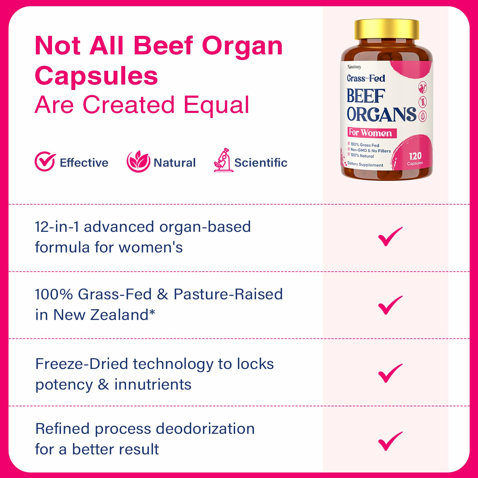 12-In-1 Beef Organ Supplement for Women - Beef Liver, Uterus, Kidney, Heart, Pancreas, 5 Vitamins & 2 Herbs, Hormone Balance, Menstruation, Energy, Immune - 100% Grass Fed, Pasture Raise - 120 Caps Nassiouy Au supplements