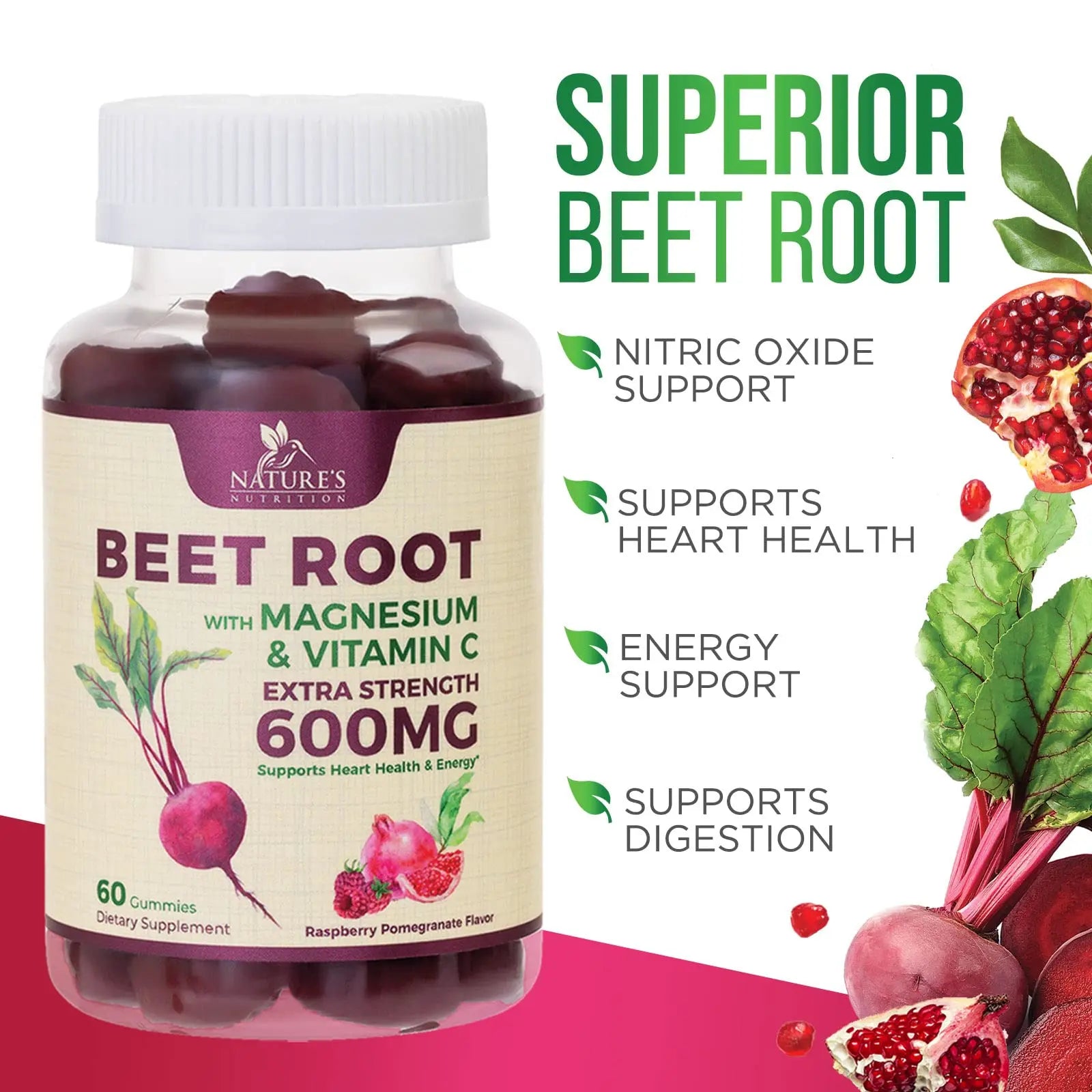 Nature's Nutrition Beet Gummies with Beetroot - Energy & Heart Health Support Nature's Nutrition Au supplements