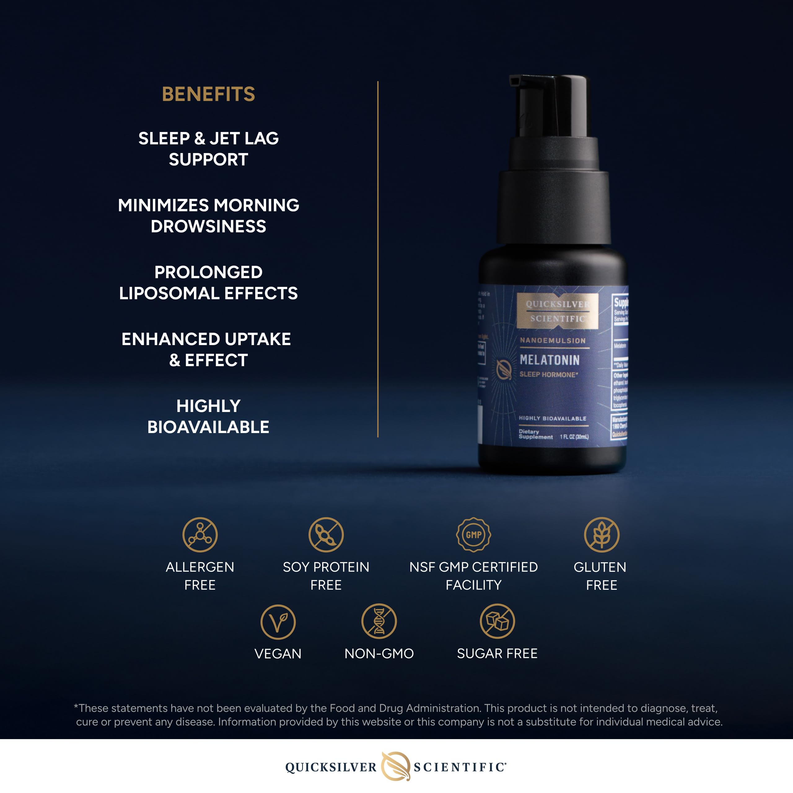 Quicksilver Scientific Liposomal Melatonin - Bedtime, Jet Lag & Immune Support Liquid for Adults - Efficient, Superior Absorption 1mg to Minimize Morning Drowsiness (30 ml) Quicksilver Scientific Au supplements