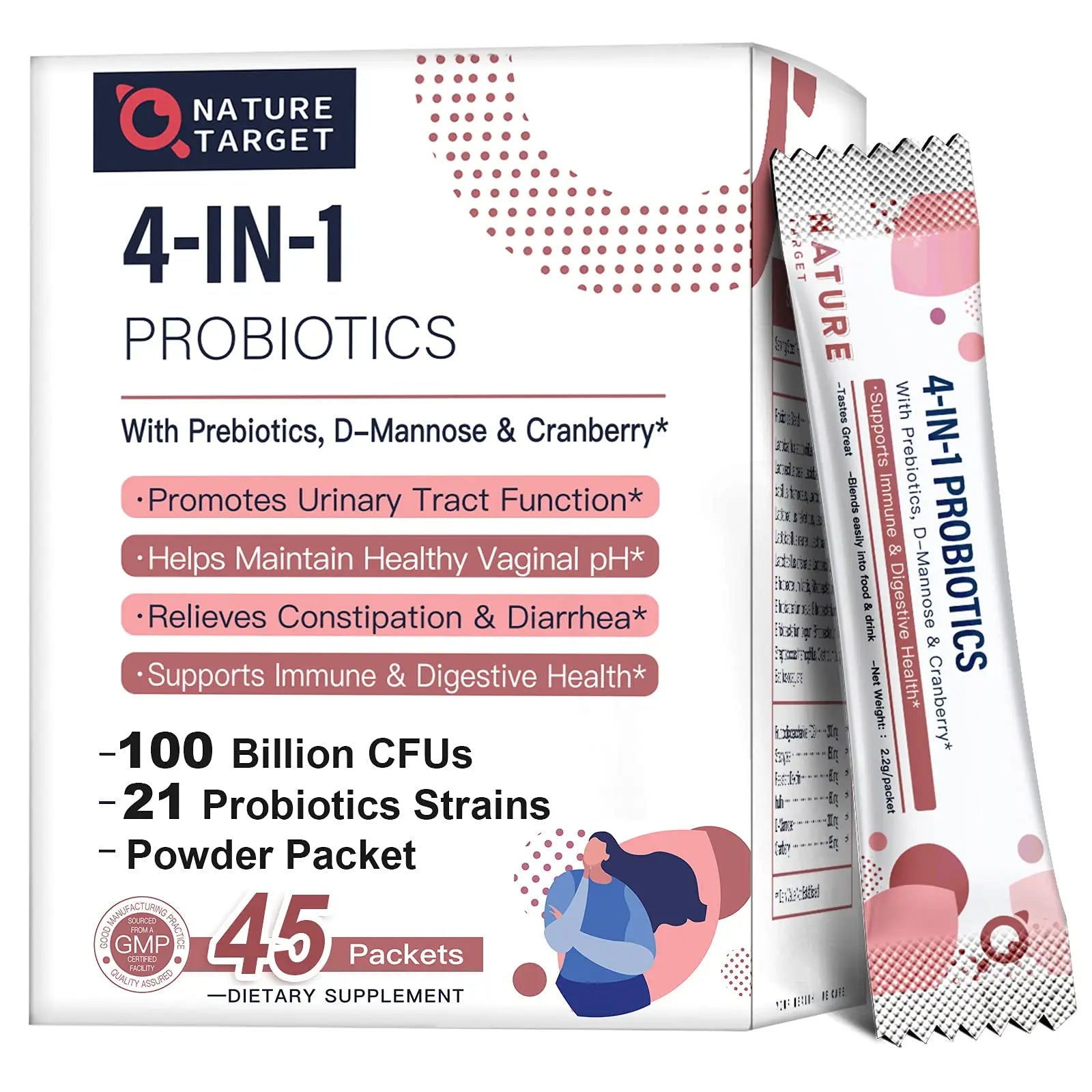 Probiotics-for-Women Prebiotics-and-Probiotics-Powder, 100-Billion-CFUs 45-Day-Supply NATURE TARGET Au supplements