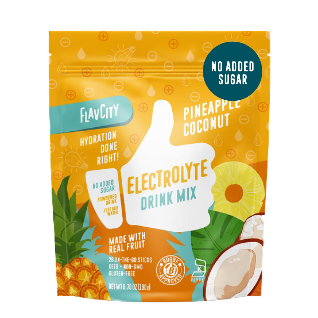 FlavCity Pineapple Coconut Electrolytes Powder Packets - 28 Hydration Packets - No Added Sugar - Hydration Powder with Real Fruit & Unrefined Sea Salt