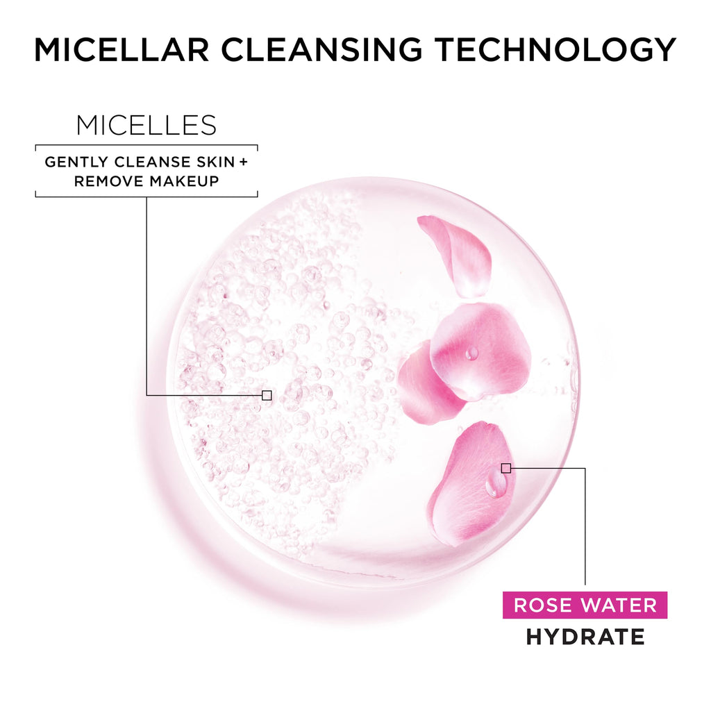 Garnier Micellar Water with Rose Water and Glycerin, Hydrating Facial Cleanser & Makeup Remover, For All Skin Types