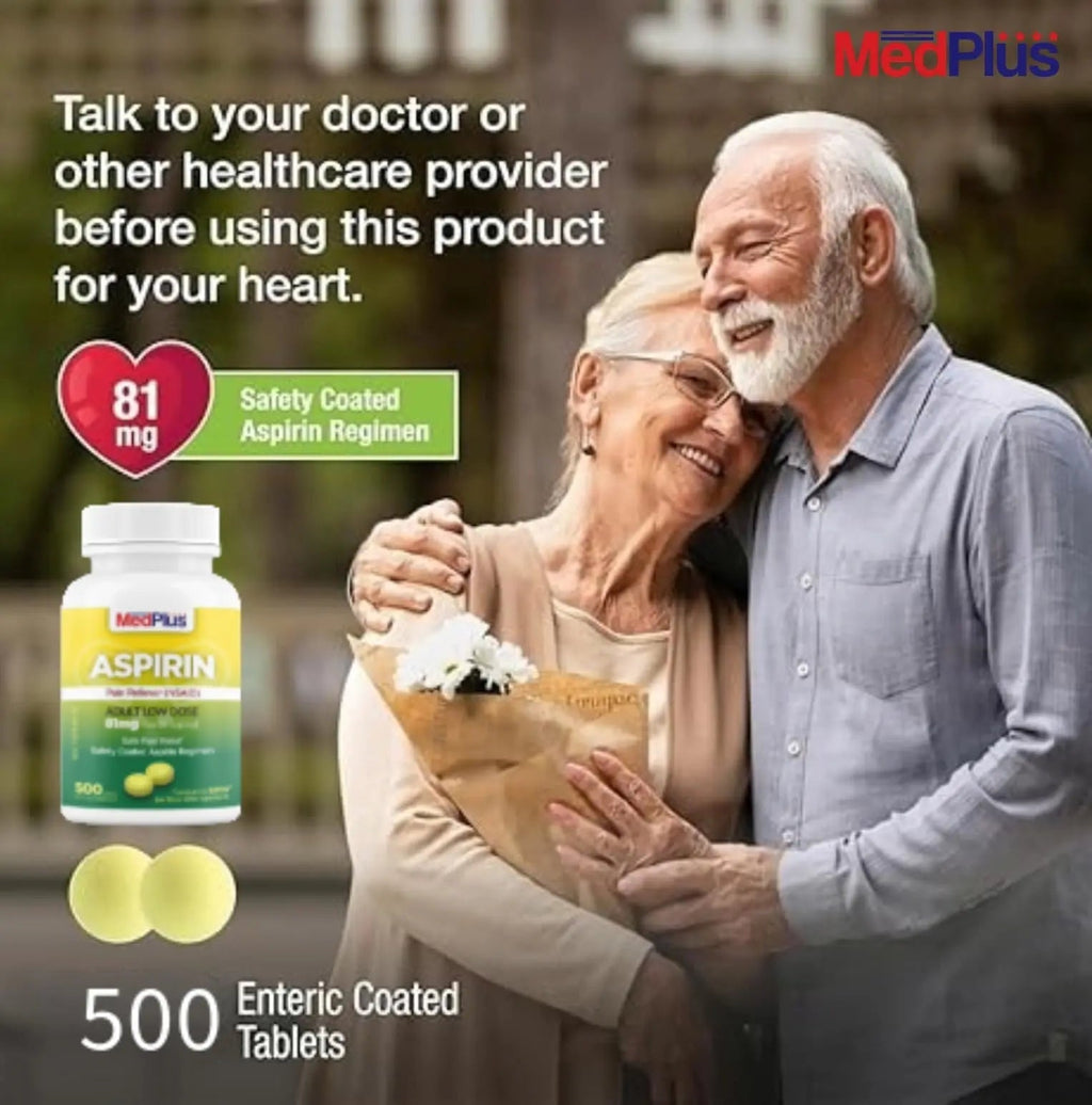 MedPlus Low Dose Aspirin 81 mg - 500 Tablets | Enteric Coated | Pain Reliever for Minor Aches and Pains, Fever Reducer - Made in USA MedPlus Au supplements