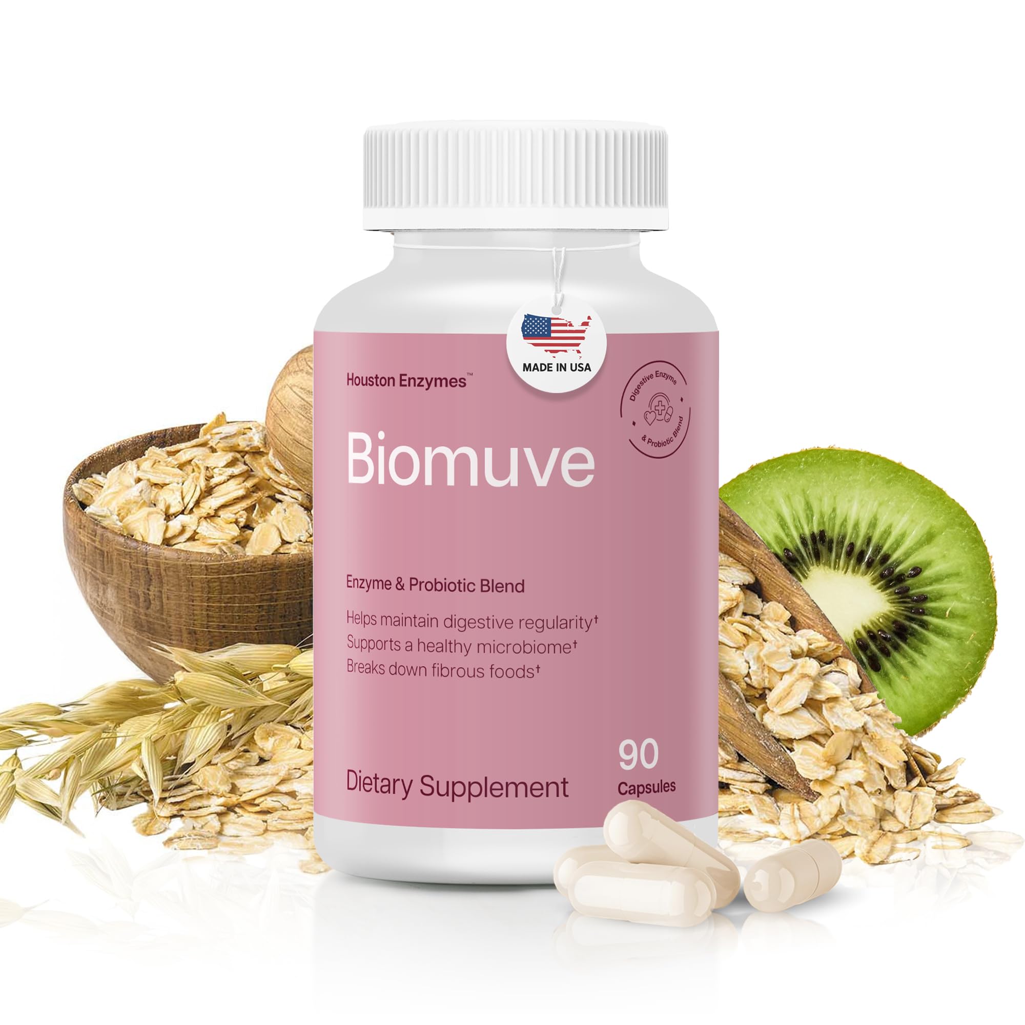 Houston Enzymes Biomuve – 120 Capsules | Professionally Formulated to Maintain Regularity & Healthy Bowel Movements | Unique Combination of Enzymes