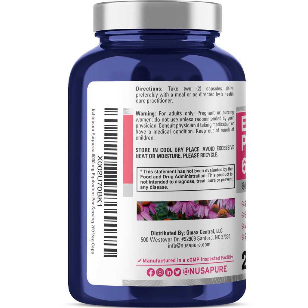 NusaPure Echinacea 20:1 Extract, 300 mg Equivalent to 6,000mg 200 Veggie Caps, Vegan, Non-GMO, Gluten Free Supplement NusaPure Au supplements