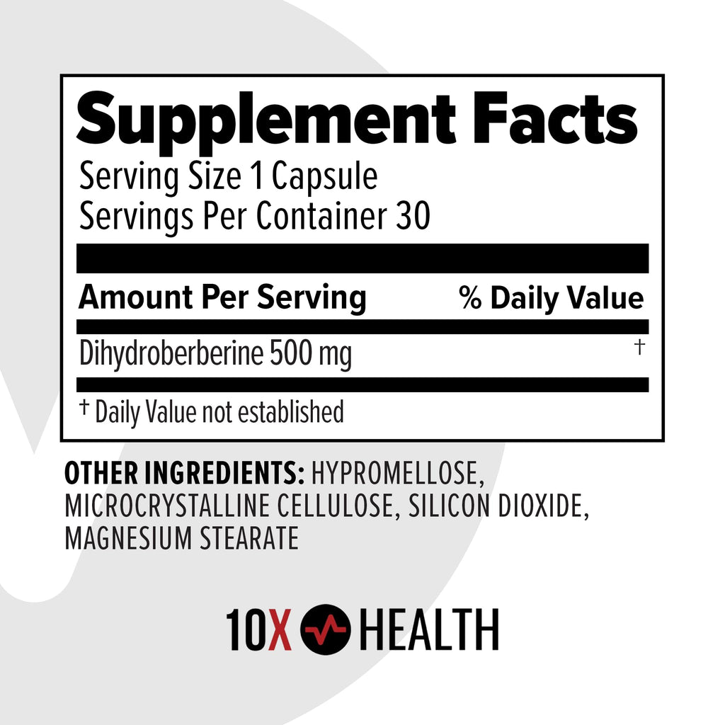 10X Health Berberine Supplement 500mg - Contains Dihydroberberine Supplement for Better Absorption - Supports Cardiovascular & Gut Health