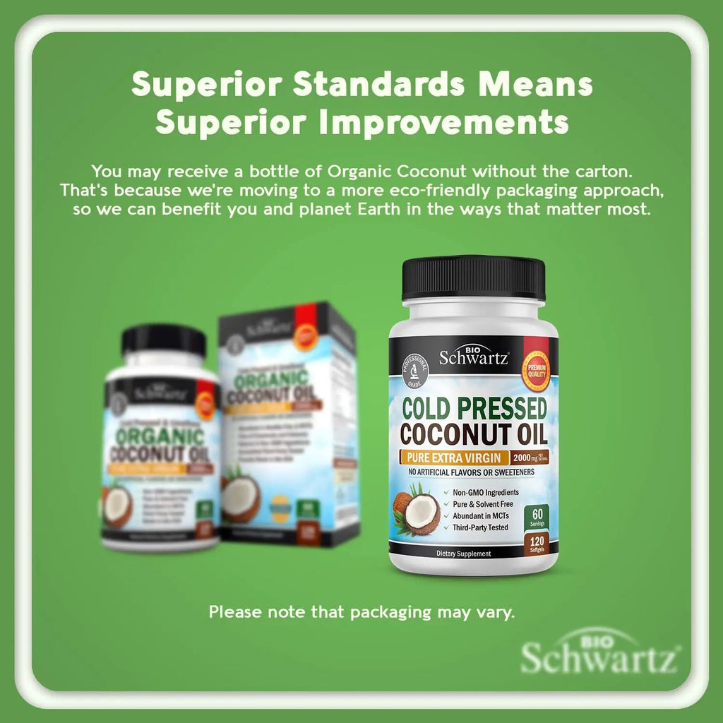 Coconut Oil Capsules 2000mg - Organic Pure Extra Virgin Unrefined Cold Pressed MCT BioSchwartz Au supplements
