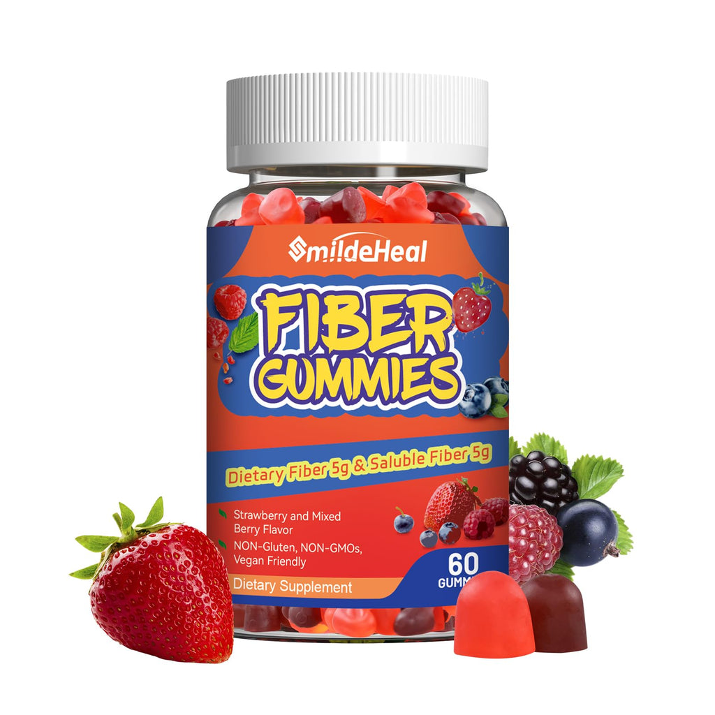 SmildeHeal Fiber Gummies, Dietary Fiber, for Women and Men, Gut Health Support, Non-GMOs, Non-Gluten, Vegan, Mixed Berry and Strawberry Flavor, 60 Count Gummies