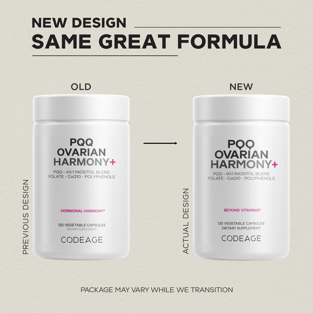 Codeage PQQ Ovarian Harmony+ Supplement - PQQ (Pyrroloquinoline Quinone), Myo-Inositol & D-Chiro-Inositol 40:1 Blend, Folate 5-MTHF, CoQ10, Wild Blueberry - Liposomal Delivery - Non-GMO - 120 Capsules Codeage Au supplements