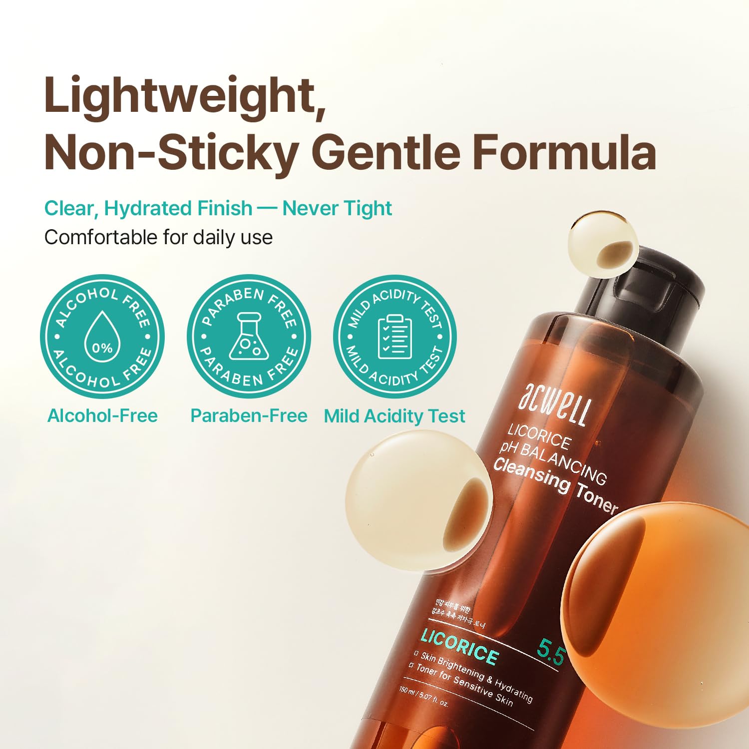 ACWELL Licorice pH 5.5 Balancing Korean Toner and Cleansing 5.07 fl.oz. - Alcohol-Free Hydrating Facial Astringent