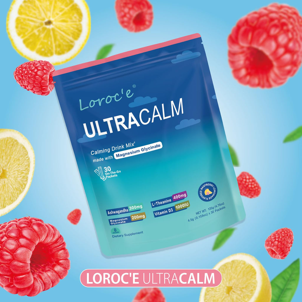 UltraCalm Super Cortisol Drink with Magnesium Glycinate, Ashwagandha, L-Theanine, Vitamin D3, Magnesium Powder for Sleep & Stress Relief