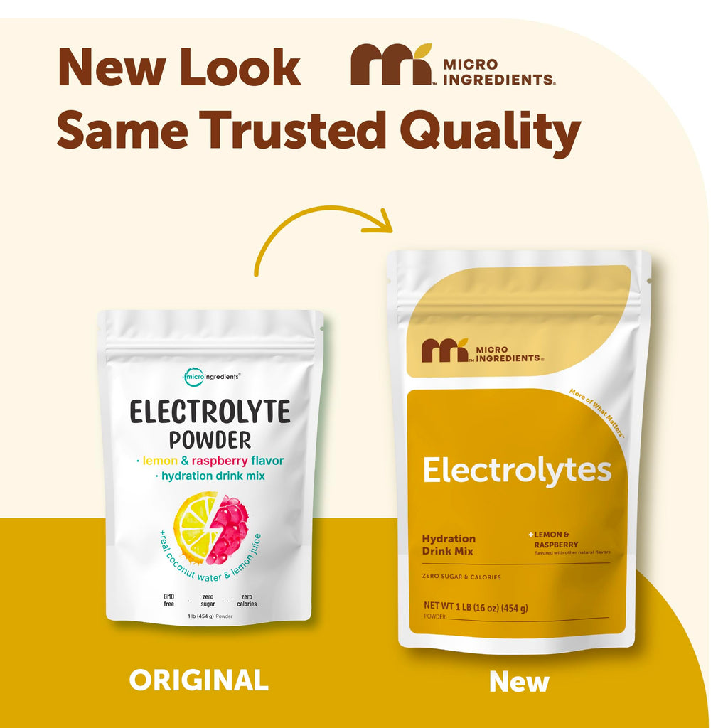Micro Ingredients Hydration Electrolyte Powder, 1 lb (69 Servings) | Lemon Raspberry Flavor | High Potassium (1,000mg) + Coconut Water & Real Lemon Juice | No Sugar, Keto Friendly | Non-GMO