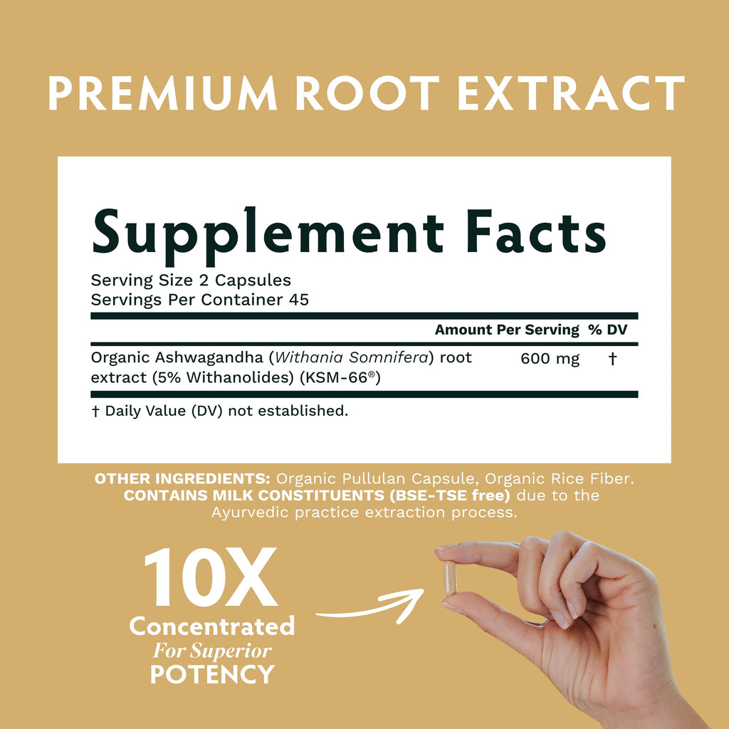 TRIBE ORGANICS Ashwagandha KSM 66 Pure Organic Root Powder Extract Ayurvedic Supplement - Focus, Mood Support, Increase Energy, Strength, 600mg of Natural KSM66 for Superior Absorption - 120 Capsules TRIBE ORGANICS Au supplements