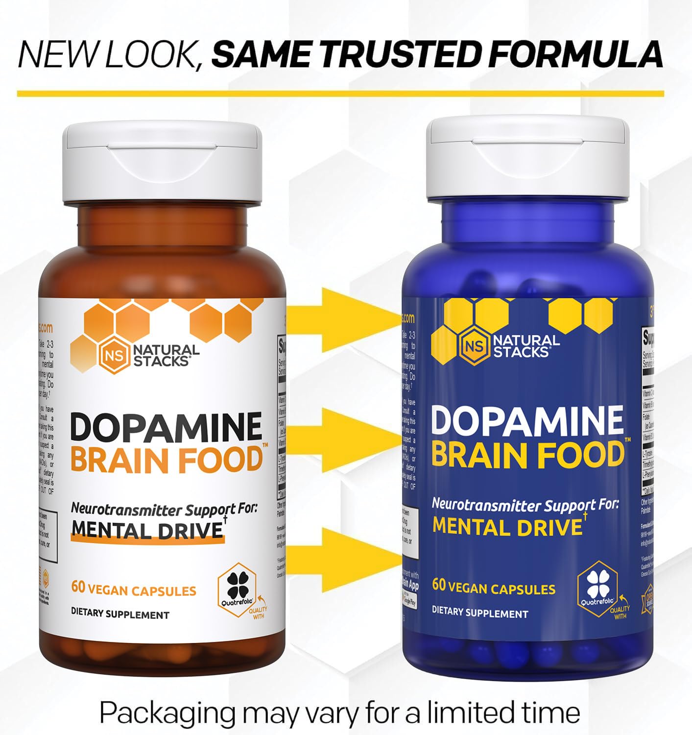 NATURAL STACKS Dopamine Brain Food - 650mg L-Tyrosine Supplement - Dopamine Supplement for Focus & Mental Drive - Supports Mental Energy - Neurotransmitter Support with B Vitamins - 60 Capsules NATURAL STACKS Au supplements