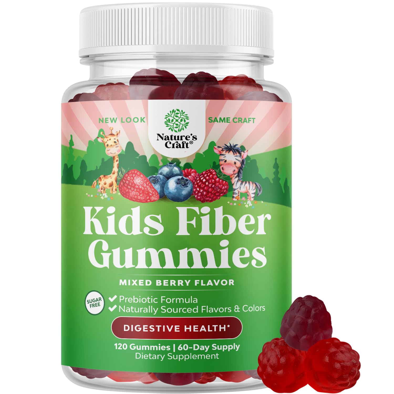 Natures Craft High Prebiotic Fiber Gummies for Kids - Dietary Fiber Supplements for Digestion & Constipation - Chicory Root Kids Immune Gummies - Non-GMO