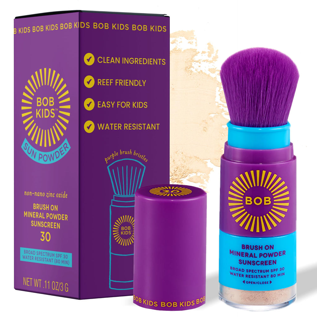 BOB KIDS SPF 30 Brush On Mineral Powder Sunscreen, Broad Spectrum Protection, Water Resistant 80 Mins, Fragrance Free