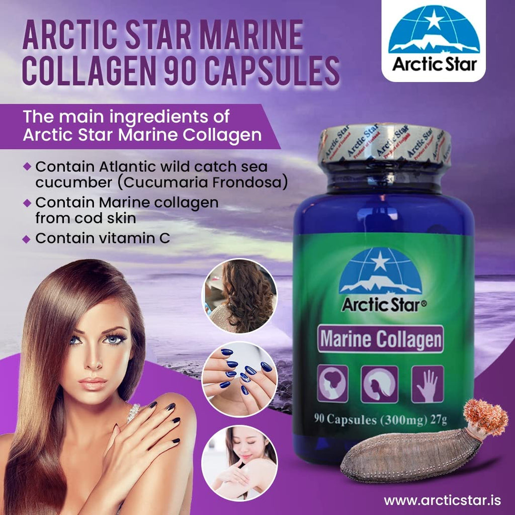 Arctic Star Marine Collagen-Vital Proteins Marine Collagen Peptides Supplement Pills for Healthy Skin Hair Nail - Hydrolyzed Collagen from Iceland - Joint Pain & Immune System Booster 90 Capsules