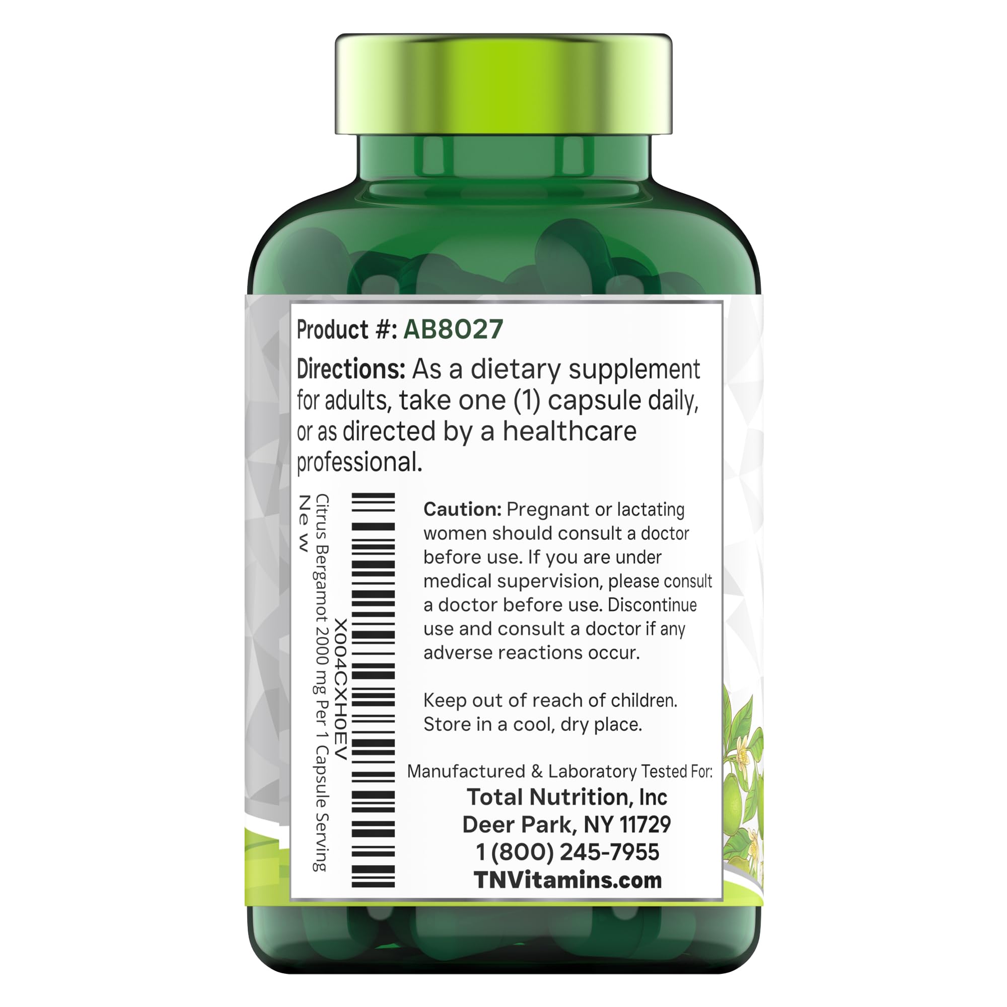 tnvitamins Citrus Bergamot 2000mg - 180 Capsules | Ultra Potent Citrus Bergamot Supplement 2000 mg Per 1 Capsule Serving