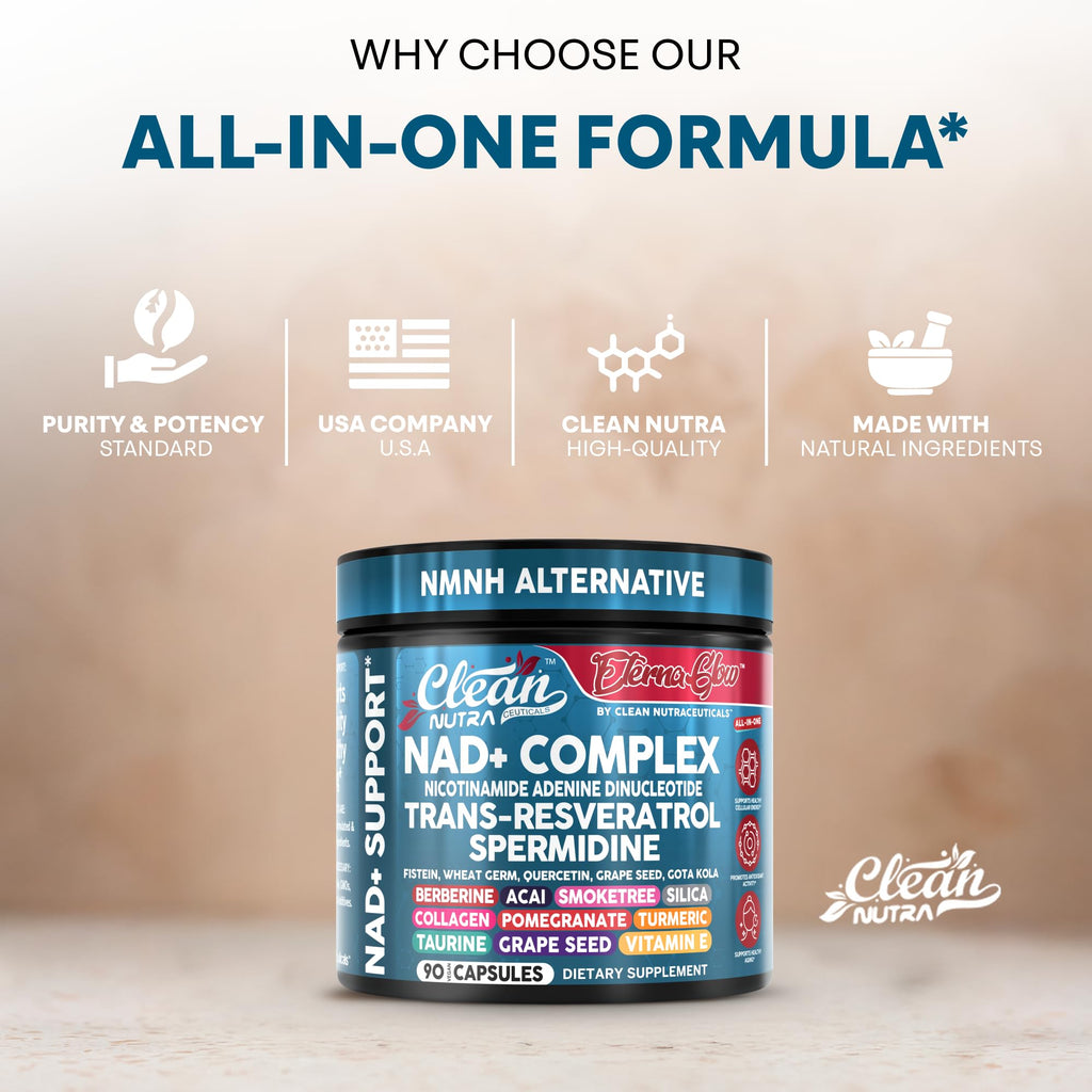 Clean NAD Supplement Resveratrol Liposomal NAD+ Spermidine Fisetin Wheat Germ Quercetin Grape Seed Extract Gotu Kola Berberine Astaxanthin Peptides for Women Energy 90 Capsules Clean Nutraceuticals Au supplements