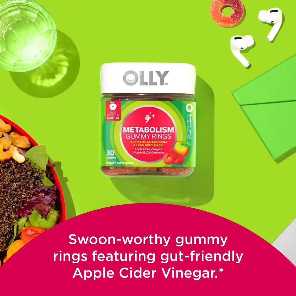 OLLY Multi + Probiotic Adult Multivitamin Gummy, 1 Billion CFUs, Digestive and Immune Support & Metabolism Gummy Rings, Apple Cider Vinegar, Vitamin B12, Chromium, Energy and Digestive Health OLLY Au supplements