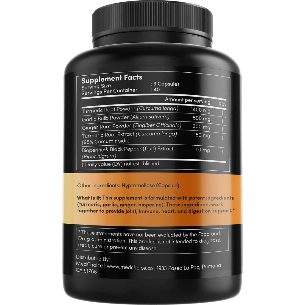 4-in-1 Turmeric and Garlic Supplements with Bioperine 2360 mg (360 ct) Turmeric Ginger MEDCHOICE Au supplements