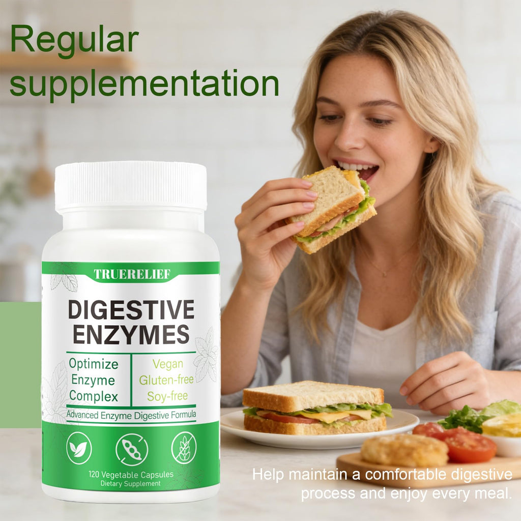 Complete Digestive Enzymes Supplement for Gut Health & Bloating Relief - Enhanced with Lipase Amylase Bromelain for Protein Carb